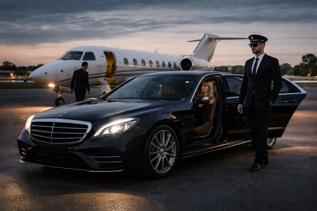 Luxury chauffeur service at private jet
