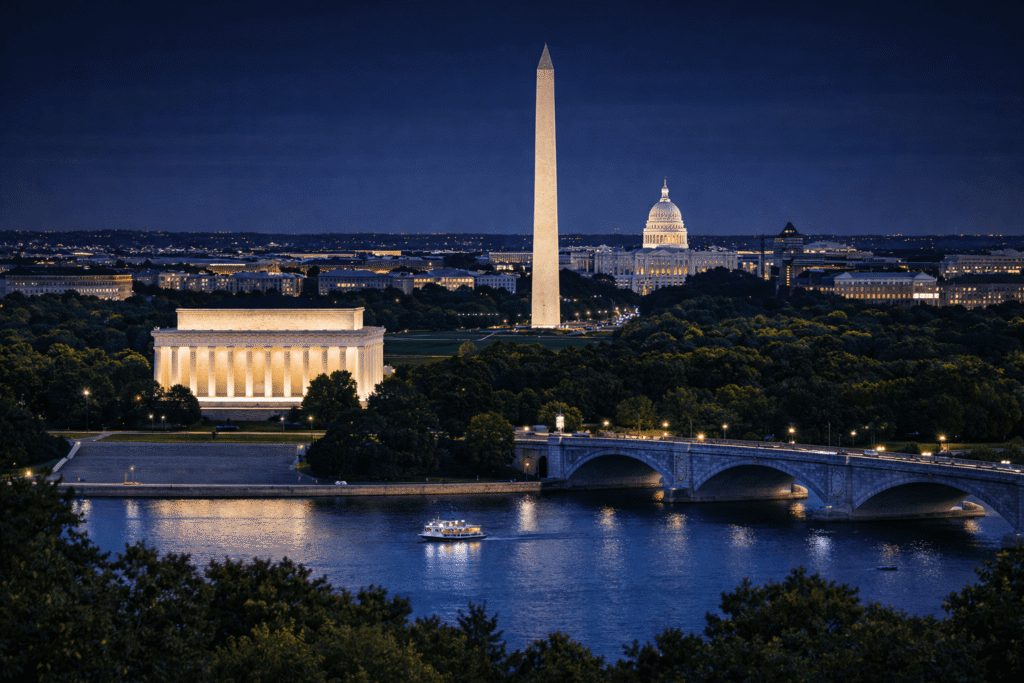 Washington DC landmarks at night