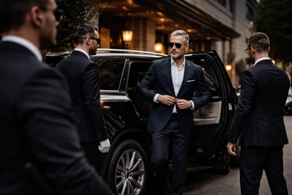 VIP client arriving with professional chauffeur service
