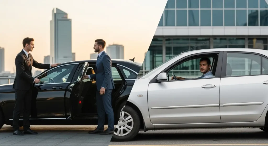 Premium chauffeur service luxury car vs regular car service comparison at airport
